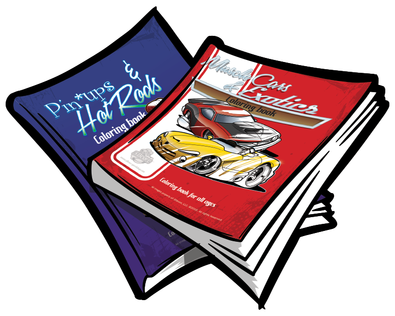 two coloring books drawn in a cartoon style