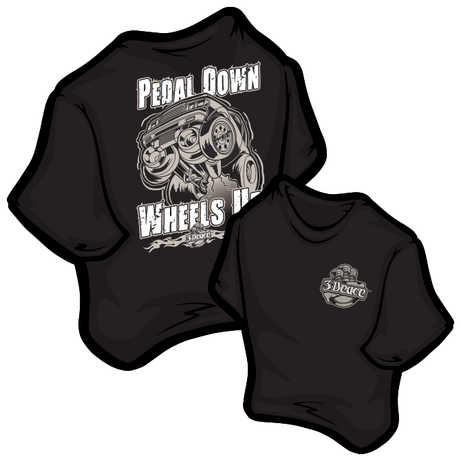 shirt with a car doing a wheelie